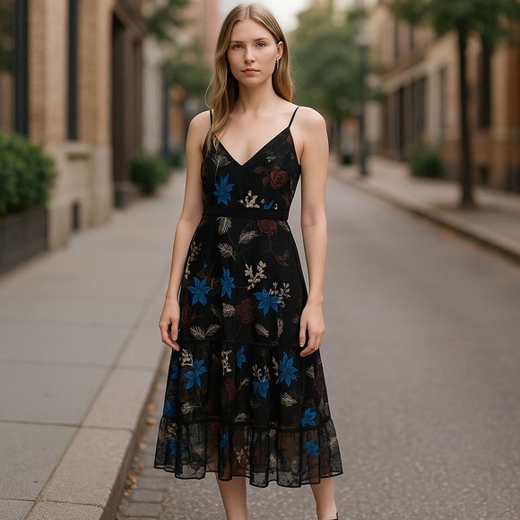 Jack by BB Dakota Dresses & Skirts - Jack by BB Dakota Black Floral Midi Dress